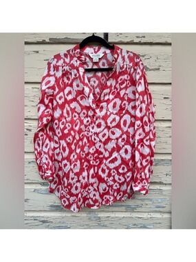 Allison Taylor 100% Linen Beachy BoHo Cat Eye Popover Blouse Shirt Top M